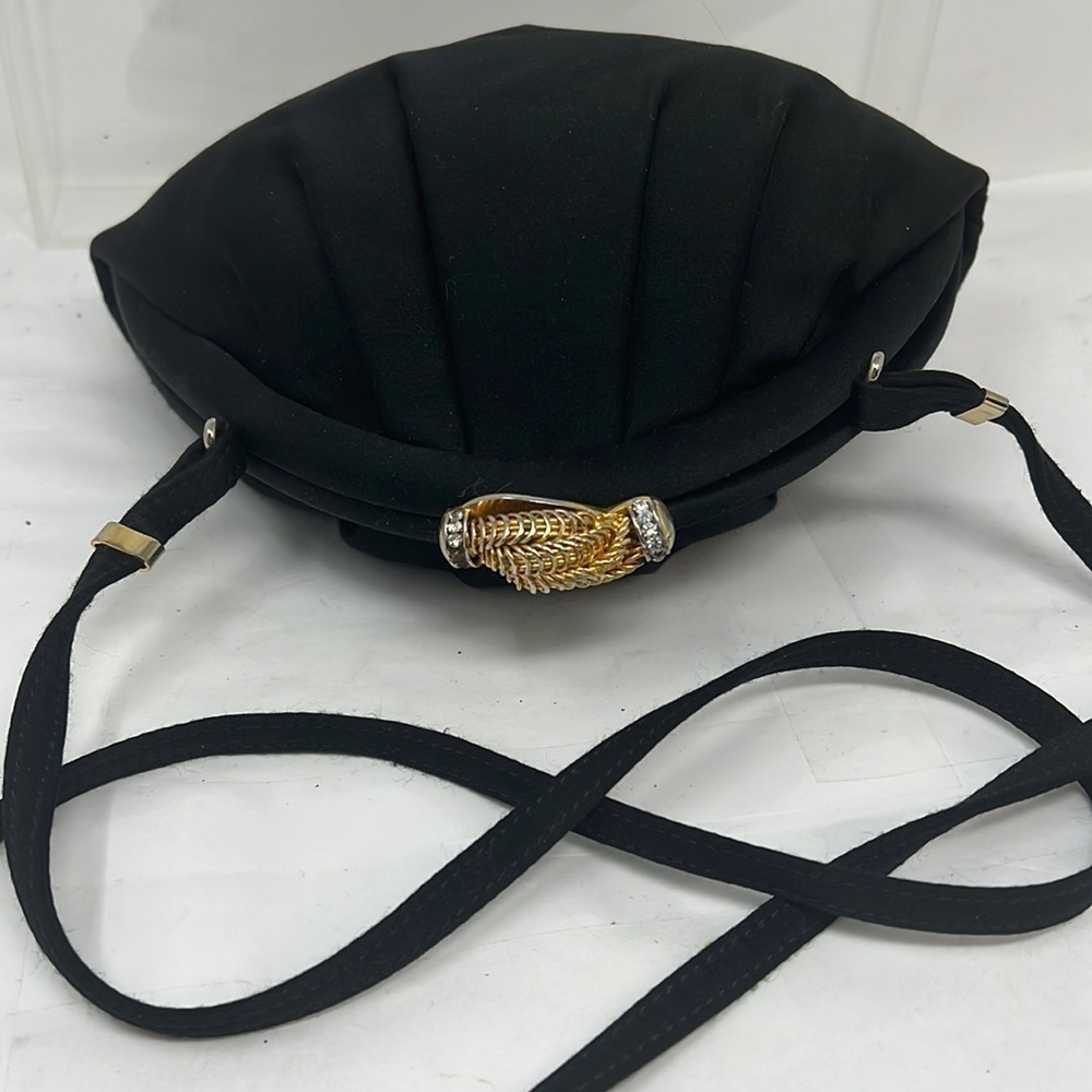 Rodo Black Crepe Top Frame Snap Closure Shoulder Evening Bag